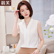 晨芙職業(yè)無袖V領(lǐng)襯衫女夏季高級感西裝內(nèi)搭背心打底衫上衣雪紡白襯衣 白色襯衫(0082經(jīng)典款) M 建議91-99斤