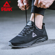 匹克（PEAK）匹克運(yùn)動鞋男鞋跑步鞋 春季商務(wù)休閑鞋輕便皮面/網(wǎng)面黑色男士鞋子 黑色/銀灰441 39