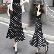 皮爾卡丹（pierre cardin）黑白波點(diǎn)雪紡半身裙長裙高腰包臀魚尾裙網(wǎng)紅百搭圓點(diǎn)印花一步裙子 1045長款(90長) XL