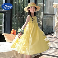 迪士尼（Disney）女童連衣裙2025新款洋氣中大童夏季無袖背心裙公主裙黃色花邊紗裙 黃色 160