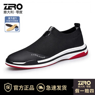 Zero意大利零度男鞋運(yùn)動(dòng)休閑鞋 2021春夏新款加絨輕便飛織戶外鞋男士潮流時(shí)尚網(wǎng)面單鞋套腳懶人鞋 黑色Y91135 38