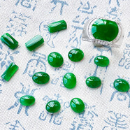 君魄緬甸天然a貨翡翠蛋面戒指鑲嵌18K金高端冰種陽(yáng)綠裸石玉石戒面戒指 蘋(píng)果綠 6號(hào)