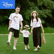 迪士尼（Disney）炸街親子裝2025新款夏裝一家三口高端純棉短袖t恤洋氣拍照母女裝 愛(ài)心一家人-白色 100 寶寶(體重20-28斤)