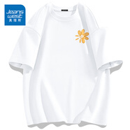 真維斯（Jeanswest）300g重磅純棉短袖t恤夏季圓領(lǐng)五分袖寬松百搭打底衫男女基礎(chǔ)款tee 白色(驕陽胸標) M (170) (體重110-130斤)