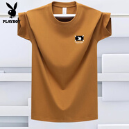 花花公子（PLAYBOY）短袖T恤男2025夏季新款棉質(zhì)圓領(lǐng)半袖寬松印花百搭簡(jiǎn)約潮體恤衫 焦糖色 S 【建議80-100斤】