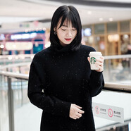 春竹100純羊毛衫女簡約基礎自由領(lǐng)女套衫秋冬打底毛衣針織衫 黑色 均碼 l/100cm