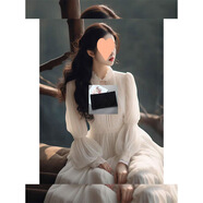 FHHUABD泡泡袖雪紡蕾絲連衣裙秋季新款精致溫柔氣質(zhì)法式絕美裙子 透明 【裹胸】 S