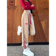 AEMAPE春款運動(dòng)衛褲女2025春秋側邊三條杠百搭顯瘦束腳哈倫褲休閑褲子 杏色 XL (115-125斤拍)