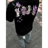 MEDM藤蔓花卉刺繡短袖T恤男女美式國潮牌設計感高街夏季體恤 黑色重磅純棉刺繡 黑色重磅純棉 L