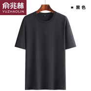 俞兆林夏季純棉短袖t恤男中老年人圓領(lǐng)汗衫體恤全棉老頭衫爸爸夏裝上衣 黑色 2XL 135-150斤