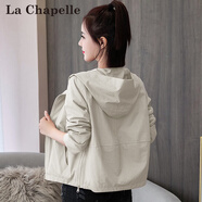 拉夏貝爾（La Chapelle）短外套女裝2025秋裝新款連帽開衫春秋外套長(zhǎng)袖百搭小個(gè)子夾克上衣 米白色 S (80-96斤)