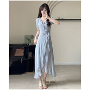 HUALIN FASHION夏新款韓版小清新甜美連衣裙顯瘦公主裙 淺藍色 S 100斤以下