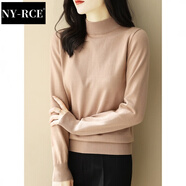 NY-RCE毛衣女韓版女裝秋冬新款長(zhǎng)袖針織打底衫半高領(lǐng)套頭寬松厚款 卡其色 厚款 S