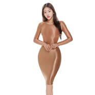 2025新款顯瘦包臀緊身連衣裙長(cháng)袖包臀裙絲滑彈力連體衣高彈中長(cháng)裙 咖啡色 M 建議90-115斤