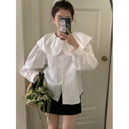 甜菲鹿法式感設(shè)計娃娃領(lǐng)襯衫女2025夏季小眾荷葉邊紫色燈籠長袖上衣俏皮 白色 S 75-90斤