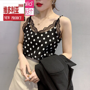 維多利亞的格調(diào)（VEDORYGEDIAO）春夏吊帶背心女西裝外穿內(nèi)搭顯瘦性感無袖冰絲上衣打底衫 波點(diǎn)黑色# L