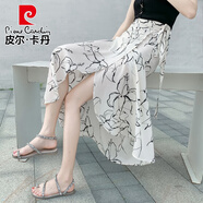 皮爾卡丹（pierre cardin）波西米亞沙灘裙女夏季裹裙2025新款系帶度假圍裙一片式綁帶半身裙 白底柳 國637-3號花 M 建議100-110斤