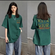 阿瑪瑟100%純棉美式hiphop短袖墨綠色T恤男夏季寬松休閑小眾上衣服潮流 B4-29-墨綠 S