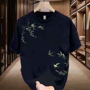 林中尋小尼力復(fù)古短袖t恤青年夏季新款圓領(lǐng)印花寬松休閑體恤 黑色 S 建議90-100斤