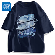 真維斯（Jeanswest）歐美潮牌短袖t恤男夏季純棉衣服大碼森系學生oversize時尚文化衫 藏青色(月夜星空) L (175) (收藏加購優(yōu)先發(fā))