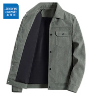 真維斯（Jeanswest）燈芯絨外套男士秋冬2025新款潮牌翻領(lǐng)休閑工裝夾克加絨加厚 JK2270軍綠 常規 M （建議90-110斤）