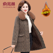 俞兆林（YUZHAOLIN）中年媽媽冬裝水貂絨外套中長(zhǎng)款棉衣中老年女新款加絨加厚毛呢大衣 卡其色 2XL (參考105-120斤)