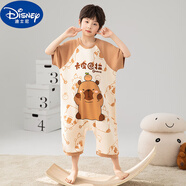 迪士尼（Disney）男童連體睡衣夏季棉薄款短袖防踢護肚神器大童男孩夏天兒童睡袋 MX-M115#卡皮巴拉 170 S碼高145-155cm 重65-8