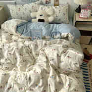 定制A類(lèi)床上用品純棉四件套全棉被套床單被罩學(xué)生2宿舍3單人床三 碎花臘腸狗【超柔水洗棉/柔軟親 1.5m床【床笠款四件套】-適合180