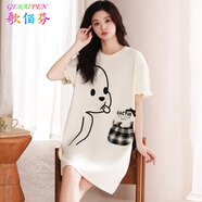 歌佰芬睡裙女夏季純棉短袖圓領(lǐng)夏天韓版性感女士中長(cháng)裙可外穿全棉家居服 HX8307女 L (100-120斤)