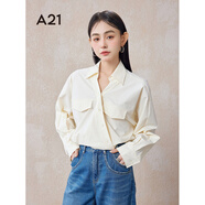 A21女裝寬松翻領(lǐng)落肩長袖梭織外套春秋季設(shè)計感法式高級感襯衫女 米杏 S