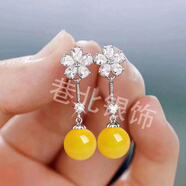 DOMEN耳環(huán)女唯美花朵水滴珍珠貝珠s925純銀耳墜氣質(zhì)甜美銀飾時(shí)尚防過(guò)敏 花朵黃瑪瑙12毫米
