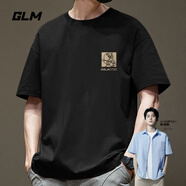 GLM敖瑞鵬代言短袖t恤男夏季休閑港風(fēng)學(xué)生青少年寬松潮搭純棉體恤ins 【純棉】黑#摘星星 L