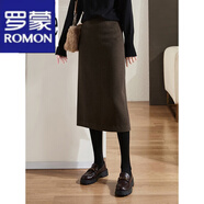羅蒙（ROMON）半身裙女2024秋冬季新款高級感直筒高腰顯瘦垂感職業(yè)包臀一步裙子 咖啡色 L