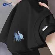 回力美式短袖t恤男夏季2025新款純棉重磅運動(dòng)休閑男士藏青色氣質(zhì)半袖 黑色(飛揚筆刷胸標) L /175(回力潮牌品質(zhì)保障)