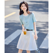 尚靜短袖t恤女夏季新款女裝肌理感清新紋理撞色拼接小個(gè)子減齡上衣女