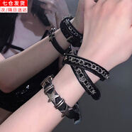 靚做亞文化個(gè)性時(shí)尚pu皮鉚釘手環(huán)飾品休閑復古朋克暗黑嘻哈搖滾手鏈 黑色星星手鏈1條裝