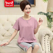 貓人（MiiOW）中年媽媽睡衣女夏季純棉薄款短袖中褲中老年婆婆加大碼家居服套裝 2261 3XL 建議穿160-180斤