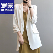 羅蒙（ROMON）雪紡小西裝外套女薄款夏季氣質(zhì)休閑垂感寬松顯瘦中長款西服上衣 白色 S