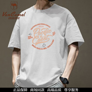 西域駱駝（VANCAMEL）夏季純棉短袖t恤男潮牌美式復(fù)古體恤上衣ins港風(fēng)大碼休閑男裝半袖 白色-568版 【建議體重95-110】 S