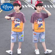 迪士尼（Disney）兒童裝男童夏裝套裝2025年新款夏季帥氣短袖中大童薄款運動(dòng)衣服潮 橘色 130 (升級款)cm