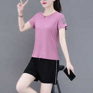 啄木鳥品牌休閑運(yùn)動(dòng)套裝女時(shí)尚冰絲夏季薄款2025新款短褲跑步速干兩件套 皮粉 M 80-90斤