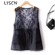 LISCN蕾絲復(fù)古馬甲背心女大碼短袖兩件套夏季薄款國(guó)潮中式風(fēng)t恤一整套 單馬甲 2XL (120-130斤)