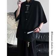 YOOOURTHING中國風(fēng)男裝新中式襯衫男高級感痞帥上衣搭配馬面裙的白色襯衣長(cháng)袖 DC2180-黑色 M