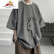 稻草人（MEXICAN）冰絲加長(cháng)版t恤七分袖新中式國潮圓領(lǐng)短袖男款夏季疊穿T恤 黑色 XL 125145斤可穿