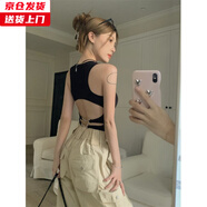 槿城美式辣妹露背運動吊帶工字小背心女夏季內(nèi)搭外穿短款美背無袖上衣 黑色【一體胸墊】GF787W 均碼 【80-125斤】
