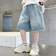 一柳童裝男童牛仔短褲夏2025款中大童兒童褲子男 2460牛仔藍(lán) 150 碼 建議身高140-150cm