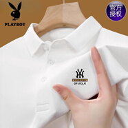 花花公子（PLAYBOY）高檔100%純棉夏季短袖t恤男士高檔翻領(lǐng)polo衫透氣吸汗休閑上衣 短袖YW7702白色 2XL 180建議150-165斤