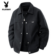 花花公子（PLAYBOY）翻領(lǐng)外套男士2025新款春秋潮牌百搭男裝上衣寬松帥氣休閑夾克 黑色【A款】 L