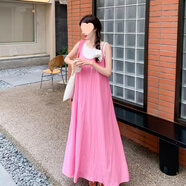 榮西圖粉色超仙吊帶裙女夏季新款法式今年流行甜美度假風(fēng)連衣裙長(cháng)裙 粉紅色 L