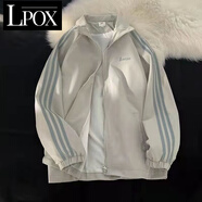 LPOX運動外套女春秋學生復古潮流棒球服chic設計感小眾情侶夾克 灰色 雙層有里布 優(yōu)質(zhì)面料 M 95-110斤